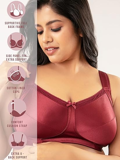 NYKD Everyday Cotton Minimiser Bra for Women Full Coverage, Seamless, Non-Padded, Wireless, Heavy Bust Support – NYB042